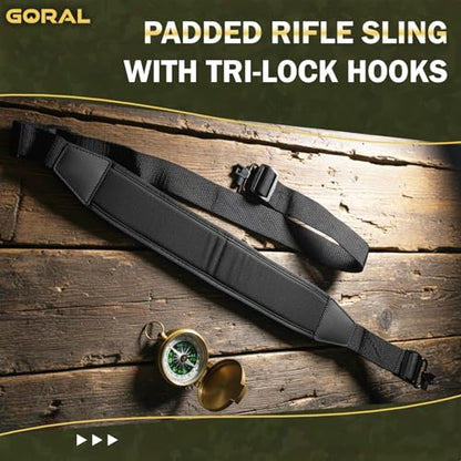 GORAL 2-Point Rifle Sling Strap with Swivels Hooks, Gun Sling with Padded Shoulder Strap Length Adjuster and Two Points Secured Swivel for Outdoors, Hunting and More