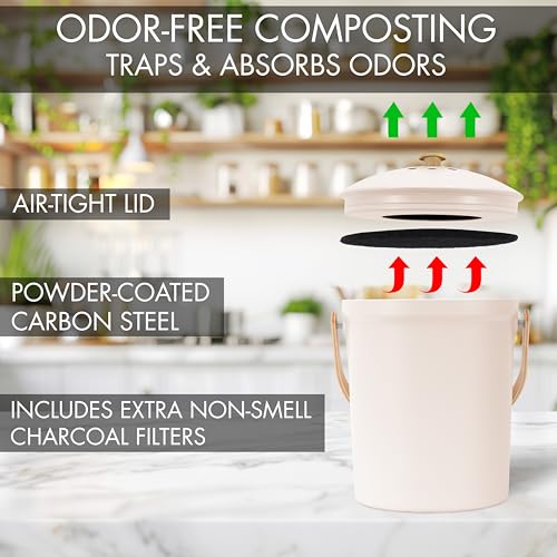 Beautiful Kitchen Compost Bin with Smell Proof Lid for Your Countertop - color: Beige