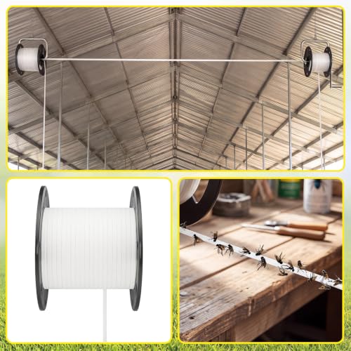 1000 ft Sticky Fly Tape Roll with Mounting Hardware Kit, Fly Reel Sticky Tape Trap with Complete Hardware, Pulleys & Mounting Brackets for Commercial Farm Flys Control Barn Stable Livestock