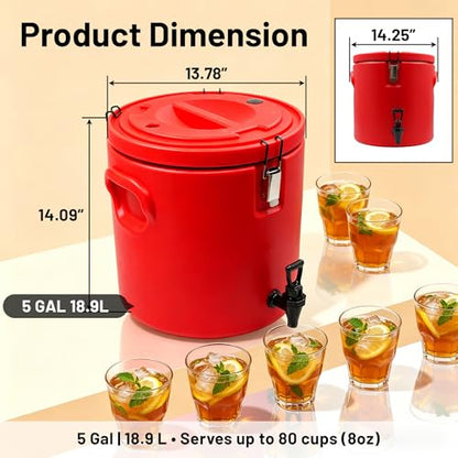 20L/5Gal Insulated Beverage Dispenser Stainless Steel Thermal Hot/Cold Drink Server with Spigot & Handles, Large Capacity Ice Coffee Juice Dispenser for Restaurant,Drink Shop,Catering, Buffet,Party - size: 5 Gallon
