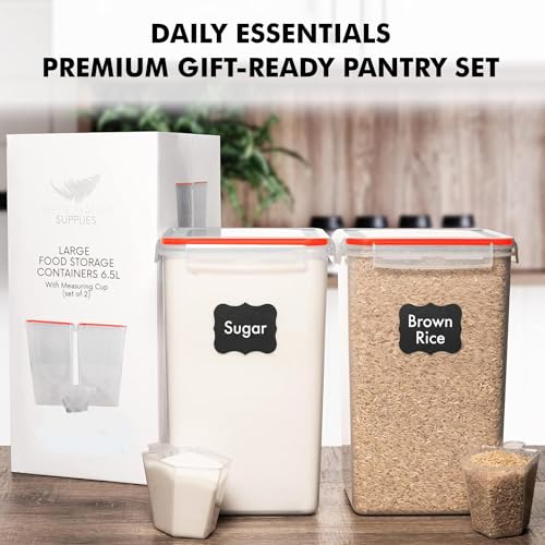 WHITE FEATHER SUPPLIES 2 PC [7 Qt / 6.5L / 220 Oz] Large Food Storage Containers with Lids Airtight - BPA Free Clear Plastic Kitchen and Pantry Storage Containers for Cereal, Flour, Sugar, Rice - color: Red - 2 Pack