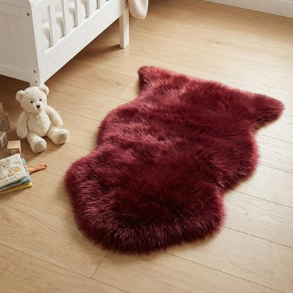 duduta Burgundy Faux Sheepskin Rug 2x3 ft, Fluffy Fur Seat Chair Covers - color: Burgundy, size: 2' x 3'
