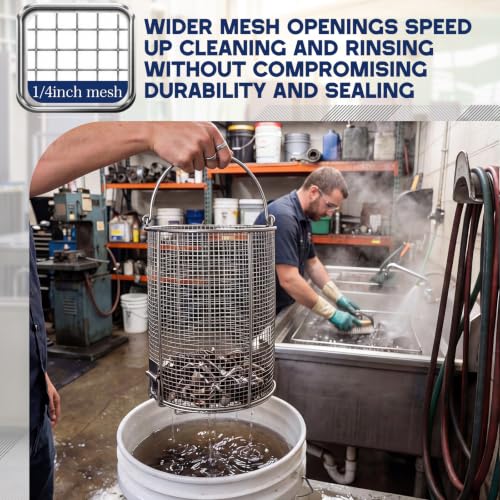 2 Pcs 1/4″ Mesh 5 Gallon Dip and Drain Stainless Steel Part Cleaning Strainer Basket for Buckets, Swing Handle, for Mechanics Auto Parts Washing Garage Shop Home Workshop, Bucket Not Included - size: 5 Gallon,1/4″