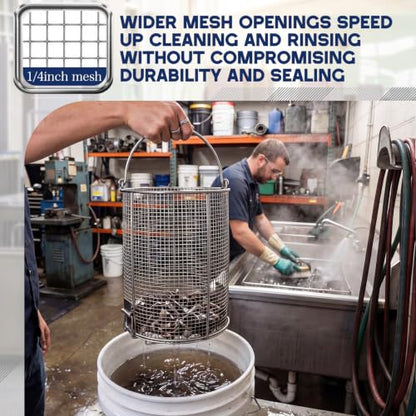 2 Pcs 1/4″ Mesh 5 Gallon Dip and Drain Stainless Steel Part Cleaning Strainer Basket for Buckets, Swing Handle, for Mechanics Auto Parts Washing Garage Shop Home Workshop, Bucket Not Included - size: 5 Gallon,1/4″