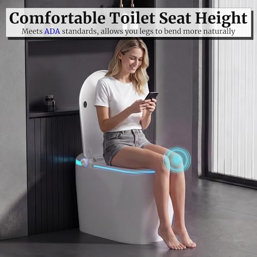 Smart Toilet with Tank Electric Bidet Toilet with ADA Comfort Height | Heated Seat Auto Flush/Lid&Seat Foot Sensor UV-C light Dryer One Piece Toilet with with Siphon Flush 1.28 GPF MAP 1000g - color: Alabaster White