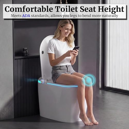Smart Toilet with Tank Electric Bidet Toilet with ADA Comfort Height | Heated Seat Auto Flush/Lid&Seat Foot Sensor UV-C light Dryer One Piece Toilet with with Siphon Flush 1.28 GPF MAP 1000g - color: Alabaster White