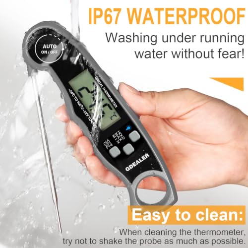 GDEALER Meat Thermometer Digital Instant Read Food Thermometer Waterproof Ultra-Fast for Grill Cooking Kitchen with Backlight & Calibration - color: Grey