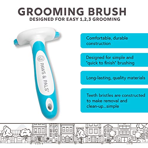 Paws & Pals Dog Brush - Gentle Soft Hair Rake Trimming Comb - Best for Shedding Dogs-Cats, Thick Long Short Haired Pet, Coat Grooming & Cat Hair Fur Removal - Self Cleaning - Deshedding Supplies