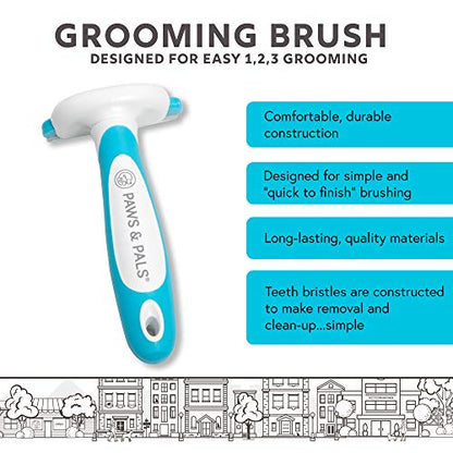 Paws & Pals Dog Brush - Gentle Soft Hair Rake Trimming Comb - Best for Shedding Dogs-Cats, Thick Long Short Haired Pet, Coat Grooming & Cat Hair Fur Removal - Self Cleaning - Deshedding Supplies