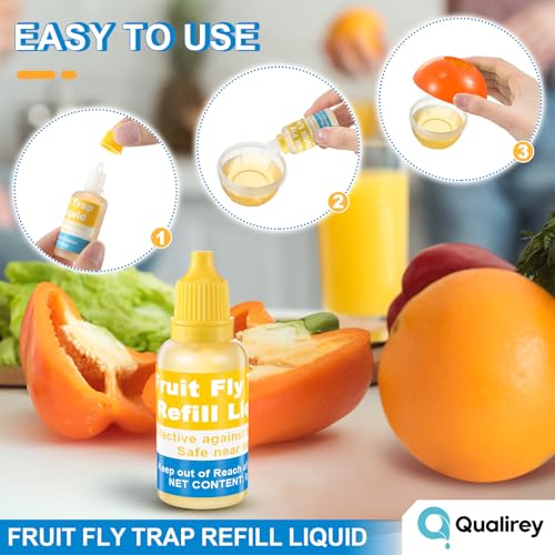 Qualirey 6 Pack Fruit Fly Trap Refill Liquid, 0.68oz Per Bottle,Yellow | Liquid Fruit Fly Traps for Indoors, Non Toxic Bait Safe Near Pets, Food and Kids, Lure Refill for Home Kitchen - color: Yellow