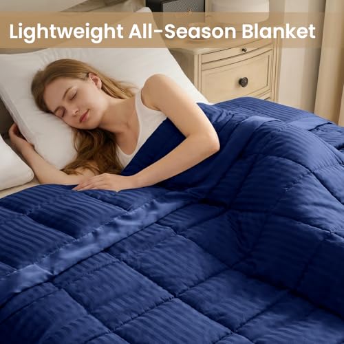 downluxe King Size Blanket with Satin Trim, Lightweight Down Alternative King Blanket for All Season, Machine Washable (Navy, 108 x 90 Inch) - color: Navy, size: King