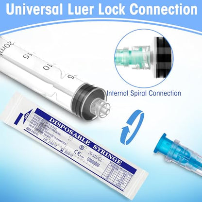 20 Pack 20ml/cc Luer Lock Syringe with Caps, Plastic Syringe without Needle for Liquid, Sterile Individually Wrapped - style: 20mL