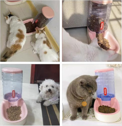 kathson Gravity Dog Food Dispenser Automatic Cat Feeding Food Station 1 Gallon Large Capacity Puppy Food Bowl for Small and Medium Dogs Cats Pink - color: Pink