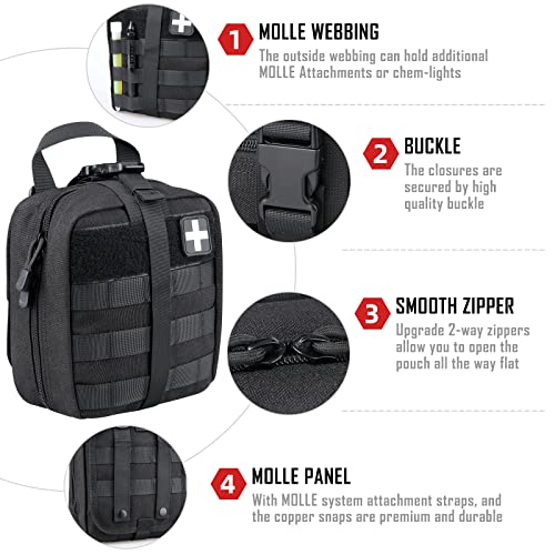 LIVANS 1000D First Aid Bag Empty, Medical Ifak Pouch for Emergency & EMT - color: Black(7.1"l X 3.5"w X 8"h)