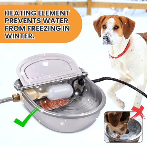 Heated Automatic Water Bowl for Dogs and Chicken, 24V Pet Thermal-Bowl with Float Valve Heated Automatic Waterer for Large Dogs Livestock Poultry