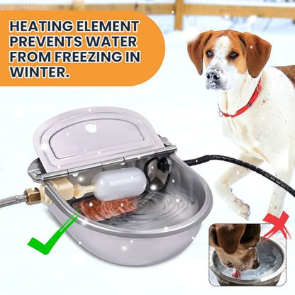 Heated Automatic Water Bowl for Dogs and Chicken, 24V Pet Thermal-Bowl with Float Valve Heated Automatic Waterer for Large Dogs Livestock Poultry