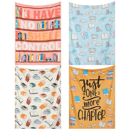 VitalCozy 4 Pack Book Throw Blankets for Teens Adult Soft Fleece Flannel Couch Blankets Birthday Gifts for Book Lovers Bookish Librarians, 40''x50'' - style: Book Lover