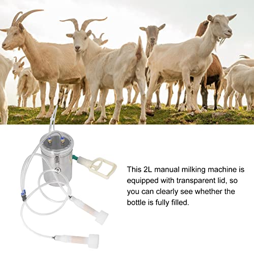 Sorandy 2L Goat Milking Machine, Large Capacity Manual Milking Machine Effort Saving Goat Milker Adjustable Pulsating Pump Stainless Steel Bottle Portable Milking Kit for Sheep, Cow, Goat