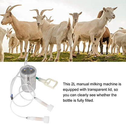 Sorandy 2L Goat Milking Machine, Large Capacity Manual Milking Machine Effort Saving Goat Milker Adjustable Pulsating Pump Stainless Steel Bottle Portable Milking Kit for Sheep, Cow, Goat