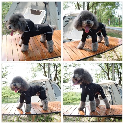 LOVELONGLONG Fleece-Lined Dog Raincoat with Removable Hood – Waterproof Winter Full Body Dog Jacket – Windproof Snowproof Cold-Weather Suit – Black-F S - color: Black-Fleeced, size: S (Back 11.5")