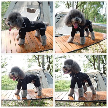 LOVELONGLONG Fleece-Lined Dog Raincoat with Removable Hood – Waterproof Winter Full Body Dog Jacket – Windproof Snowproof Cold-Weather Suit – Black-F S - color: Black-Fleeced, size: S (Back 11.5")
