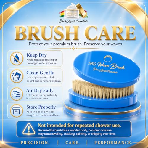 360 Wave Brush, Soft, Build Deeper Waves & Hard Boar Bristle, Curved Design, Black Lavish Essentials Signature (Soft Brush, Sky Blue) - color: Sky Blue, size: Soft Brush