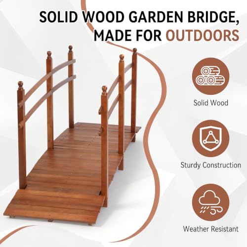 Outvita 7.5Ft Stained Wooden Garden Bridge with Safety Rails - size: 7.5ft-dark brown
