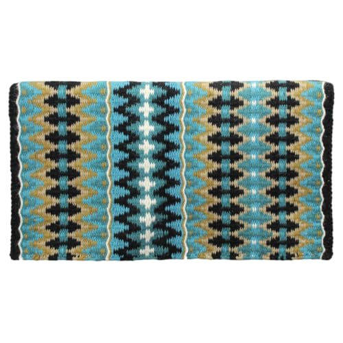 Tahoe Tack Reya Western Show Saddle Blanket – Handwoven 100% New Zealand Wool, Oversized 34" x 38", Heavyweight 5+ lbs, Vibrant Design, Ideal for Layering at Shows, Parades & Rodeos - color: Turquoise/Black/Blue/Silver/White