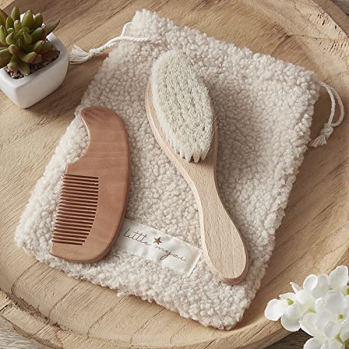 MYZI Baby Hair Brush Set – Baby Brush and Comb Set Newborn, Baby Comb and Brush Set Boy and Girl, Newborn Hair Brush and Newborn Comb - Baby Gift Set - color: Cream