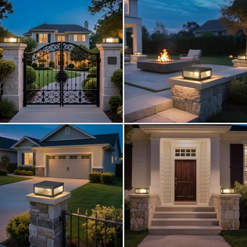 Glass Post Lights Hard Wired, IP54 Waterproof Pillar Lights - size: 11.8"L×11.8"W×5.5"H