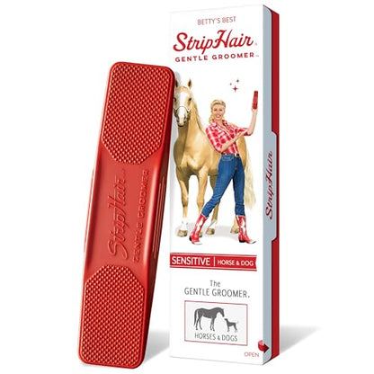 StripHair Gentle Groomer Horse Dog Brush Shedding Grooming Massage, red