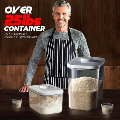 Rice Container 20-25 Lbs - Airtight with Measuring Cup, PET BPA-FREE