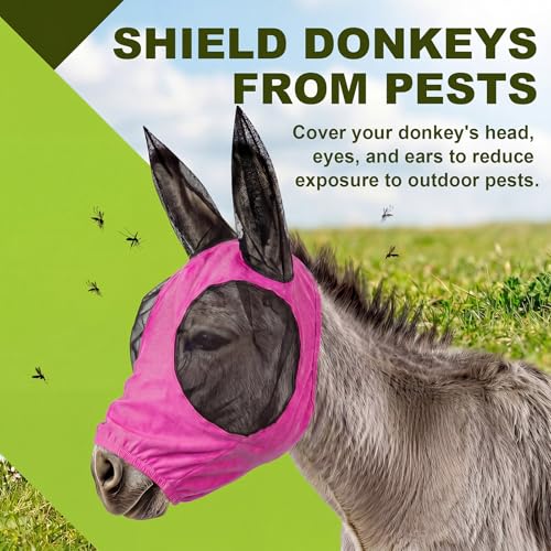 Mini Donkey Fly Mask with Ears Protection, Stretchy Mule Mask with Big Mesh Eye Covers, Soft on Skin, Comfortable Breathable Protection from Insects and Bugs - color: Rose Pink, size: Mini