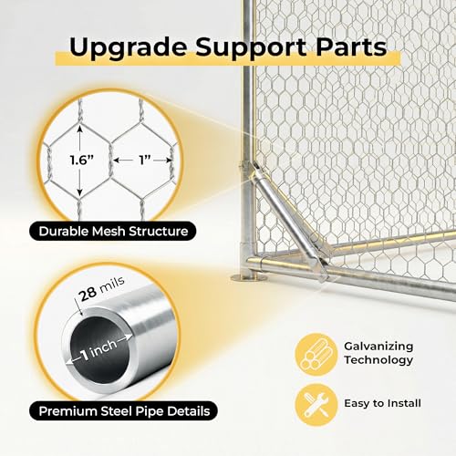 13x9.8x6.5 ft Large Metal Chicken Coop Walk-in Chicken Run with Cover - size: 158.0"L x 118.0"W x 80.0"H