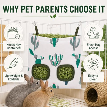 Rabbit Hay Feeder, Guinea Pig Hay Holder & Bunny Hay Feeder – Durable Hanging Hay Bag for Rabbits Chinchillas Guinea Pigs Bunnies – Chew-Resistant Hay Holder for Small Animals (Cactus) - color: Cactus