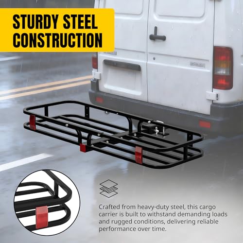 MaxxHaul 70107 53" x 19-1/2" Hitch Cargo Carrier - Trailer Mount Steel With High Side Rails For RV's, Trucks, SUV's, Vans, Cars 2" Receiver 500-lb Load Capacity , Black