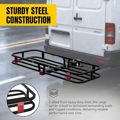 MaxxHaul 70107 53" x 19-1/2" Hitch Cargo Carrier - Trailer Mount Steel With High Side Rails For RV's, Trucks, SUV's, Vans, Cars 2" Receiver 500-lb Load Capacity , Black