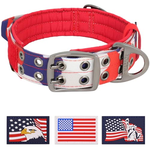ADITYNA Heavy Duty Dog Collar for Medium Dogs with Traffic Handle - color: Camo Red Blue, size: Medium: Fit 15-19" Neck