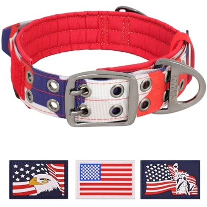 ADITYNA Heavy Duty Dog Collar for Medium Dogs with Traffic Handle - color: Camo Red Blue, size: Medium: Fit 15-19" Neck