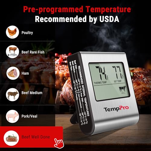 TempPro TempTrack Large LCD Digital Meat Thermometer for Cooking - color: Light Silver