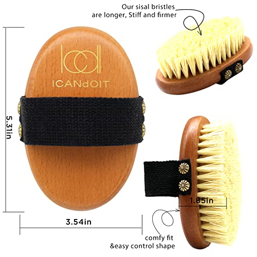 ICANdOIT Dry Brushing Body Brush-Stiff Sisal Bristles Dry Skin Brush,Exfoliating Massage Brush for Cellulite and Lymphatic,Improve Circulation,Stop Ingrown Hairs,Reduce Acne,Soften Skin