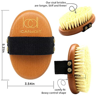 ICANdOIT Dry Brushing Body Brush-Stiff Sisal Bristles Dry Skin Brush,Exfoliating Massage Brush for Cellulite and Lymphatic,Improve Circulation,Stop Ingrown Hairs,Reduce Acne,Soften Skin