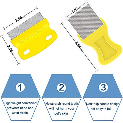 Fine Tooth Pet Comb - 3 Pack Tear Stain Remover for Dogs & Cats to Remove Fleas, Ticks, Dandruff, Tangles & Knots