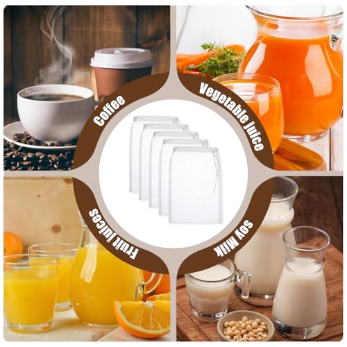 5 Pcs Mesh Strainer Bag, 6 x 7.8 Inch Reusable Nut Milk Bag Nylon Fine Mesh Straining Brew Bag Cheese Cloth Bags Food Juicer Bags for Straining Fruit Juice Coffee Home Brewing Wine Yogurt Tea