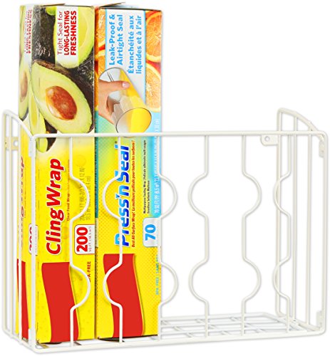 SIMPLE HOUSEWARE Wall Door Mount Kitchen Wrap Organizer Rack, White - color: White