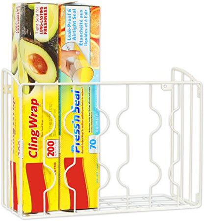 SIMPLE HOUSEWARE Wall Door Mount Kitchen Wrap Organizer Rack, White - color: White