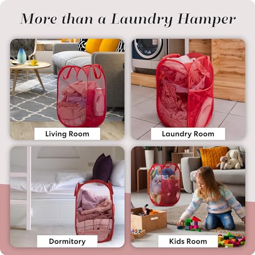 Handy Laundry Collapsible Mesh Pop Up Laundry Hamper 14 x 13 x 24 in, Red - color: Red, 1-PACK