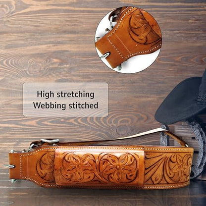 Hulara Western Carved Leather Rear Flank Back Saddle Girth Cinch Belt with Bucking Strap Comfytack |Premium Flank Cinch Belt Leather Horse Girth - color: Tan Flower