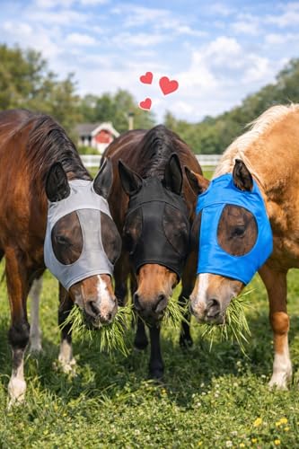 Horse Fly Mask - Arab Equine Fly Mask with Full Coverage for Eye & Ear - Stretchable, UV & Sun Protection Flymask for Horses, Ponies & Mini Horses - Horse Face Cover for Pasture & Trail - 3pack