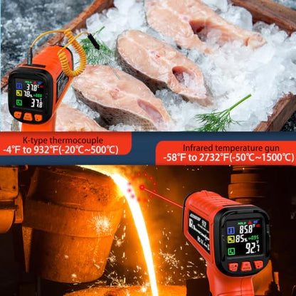 Infrared Thermometer Gun, -58°F to 2732°F, Dual-Mode 50:1 - color: Orange/-58°F to 2732°F and -4°F to 932°F
